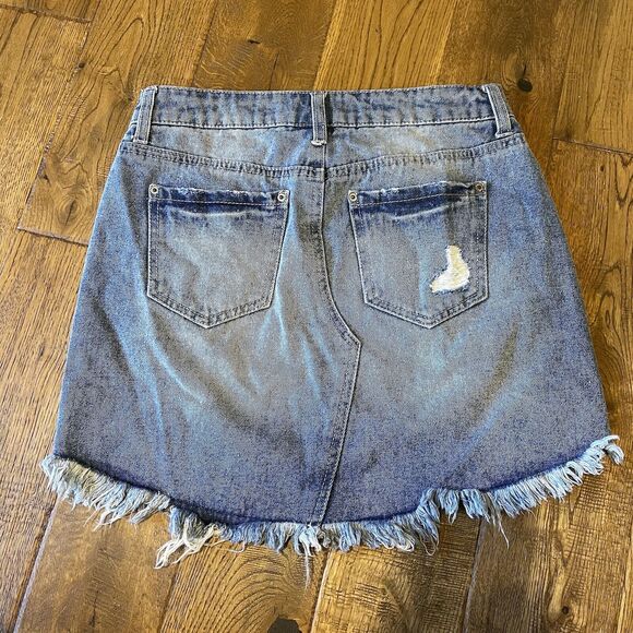 Vintage Havana Denim Mini Skirt Distressed Destroyed size 25 Medium Wash - Picture 5 of 5